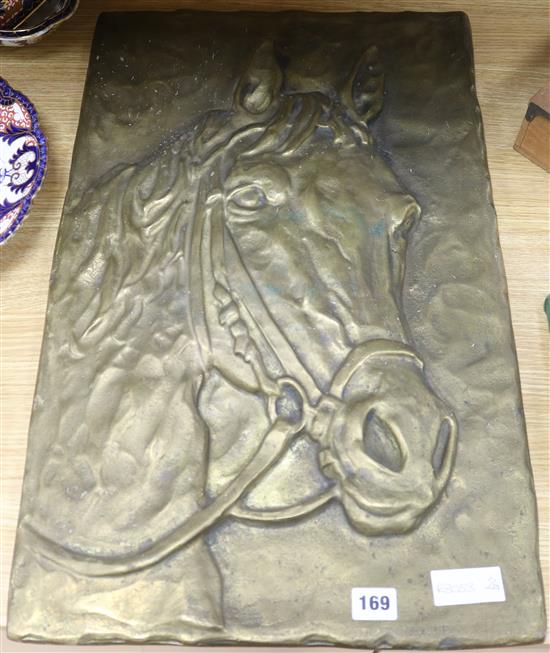 A large bronze of a horses head